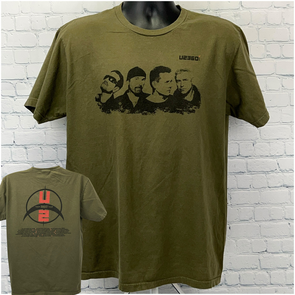 U2 360 Degrees Tour 2009 T Shirt Concert Rock Band Tee Green Unisex L Large